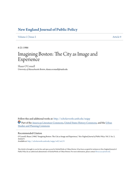 Imagining Boston: the Itc Y As Image and Experience Shaun O'connell University of Massachusetts Boston, Shaun.Oconnell@Umb.Edu