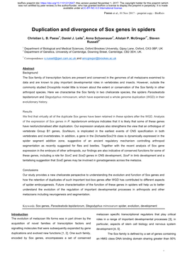 Duplication and Divergence of Sox Genes in Spiders