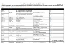 World Taekwondo Event Calendar 2018 ~ 2020