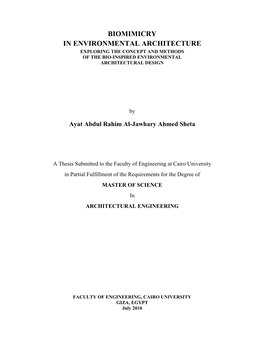 Biomimicry in Environmental Architecture Exploring the Concept and Methods of the Bio-Inspired Environmental Architectural Design