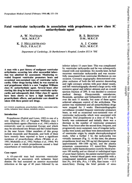 Fatal Ventricular Tachycardia in Association with Propafenone, a New Class IC Antiarrhythmic Agent A