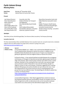 Notes of the Last Meeting of the Lancashire Cycle Liaison Group