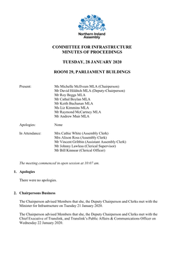 Committee for Infrastructure Minutes of Proceedings Tuesday, 28 January 2020 Room 29, Parliament Buildings