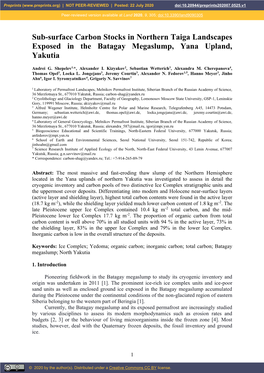 Sub-Surface Carbon Stocks in Northern Taiga Landscapes Exposed in the Batagay Megaslump, Yana Upland, Yakutia