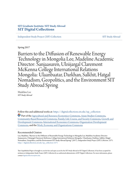 Barriers to the Diffusion of Renewable Energy
