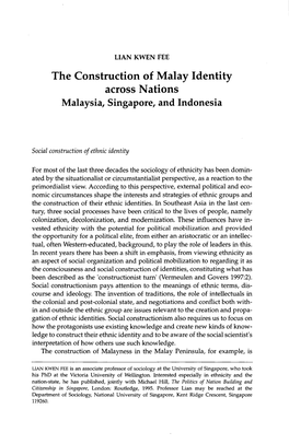 The Construction of Malay Identity Across Nations Malaysia, Singapore, and Indonesia