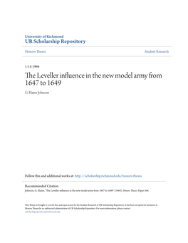 The Leveller Influence in the New Model Army from 1647 to 1649 G