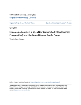 Etmopterus Benchleyi N. Sp., a New Lanternshark (Squaliformes: Etmopteridae) from the Central Eastern Pacific Ocean