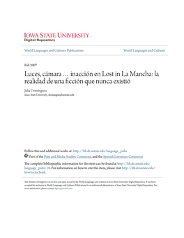 Luces, Cámara… Inacción En Lost in La Mancha: La Realidad De Una Ficción Que Nunca Existió Julia Domínguez Iowa State University, Domingue@Iastate.Edu