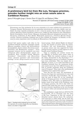 A Preliminary Bird List from Río Luis, Veraguas Province, Provides Further Insight Into an Avian Suture Zone in Caribbean Panama Jessica F