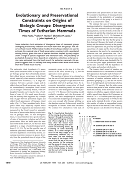 Divergence Times of Eutherian Mammals