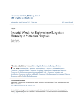 An Exploration of Linguistic Hierarchy in Moroccan Hospitals Ellelan Degife SIT Study Abroad