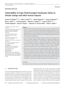 Vulnerability of Cape Fold Ecoregion Freshwater Fishes to Climate Change and Other Human Impacts