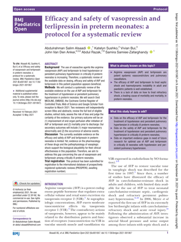 Efficacy and Safety of Vasopressin and Terlipressin in Preterm Neonates: a Protocol for a Systematic Review