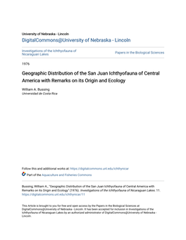 Geographic Distribution of the San Juan Ichthyofauna of Central America with Remarks on Its Origin and Ecology