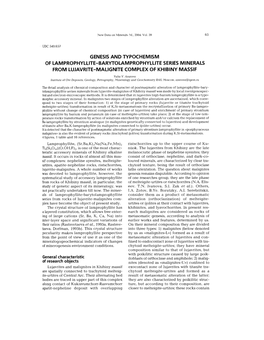 Genesis and Typochemism of Lamprophyllite-Barytolamprophyllite Seriesminerals from Lujavrite-Malignite Complex of Khibiny Massif