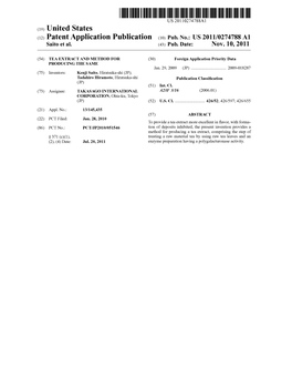 (12) Patent Application Publication (10) Pub. No.: US 2011/0274788 A1 Saito Et Al