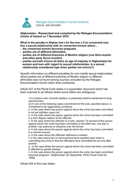 Afghanistan - Researched and Compiled by the Refugee Documentation Centre of Ireland on 7 December 2010