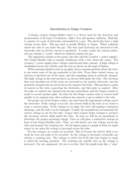 Introduction to Geiger Counters a Geiger Counter (Geiger-Muller Tube) Is a Device Used for the Detection and Measurement Of