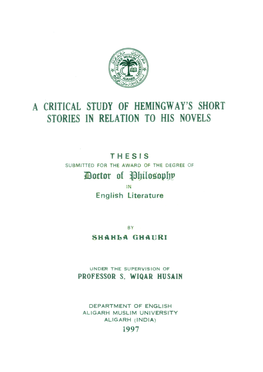 A Critical Study of Hemingway^S Short Stories in Relation to His Novels