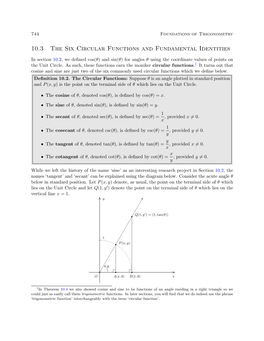 10.3 the Six Circular Functions and Fundamental Identities