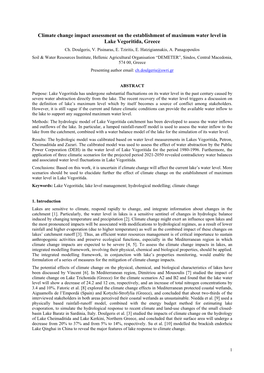 Climate Change Impact Assessment on the Establishment of Maximum Water Level in Lake Vegoritida, Greece Ch