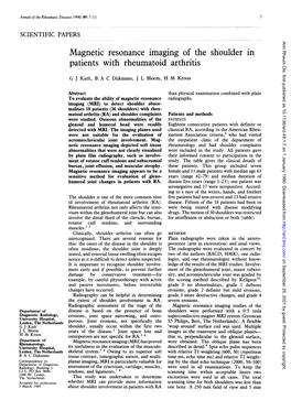 Magnetic Resonance Imaging of the Shoulder in Patients with Rheumatoid Arthritis