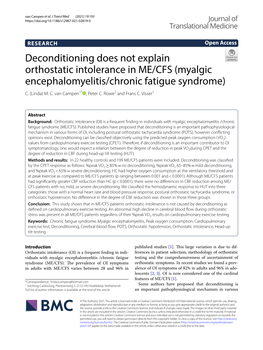 Deconditioning Does Not Explain Orthostatic Intolerance in ME/CFS (Myalgic Encephalomyelitis/Chronic Fatigue Syndrome) C