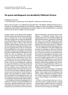 The Generic and Infrageneric Taxa Described by Ethelwynn Trewavas