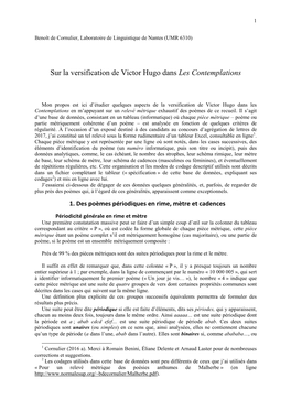 Sur La Versification De Victor Hugo Dans Les Contemplations