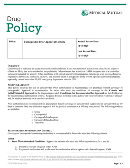 Carisoprodol Prior Approval Criteria Annual Review Date: 12/17/2020