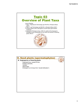 Topic 03 Overview of Plant Taxa Lecture Reading: 1