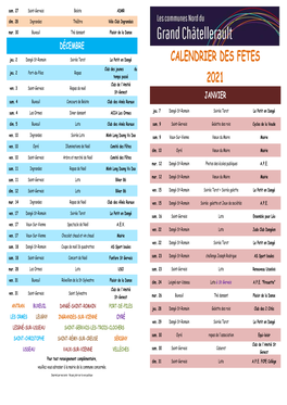 Calendrier Des Manifestations 2021 – DES COMMUNES NORD DU GRAND CHÂTELLERAULT