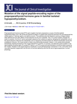 Mutation of the Signal Peptide-Encoding Region of the Preproparathyroid Hormone Gene in Familial Isolated Hypoparathyroidism