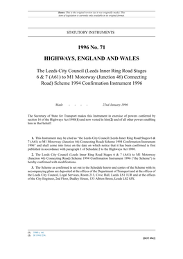 The Leeds City Council (Leeds Inner Ring Road Stages 6 & 7 (A61) To