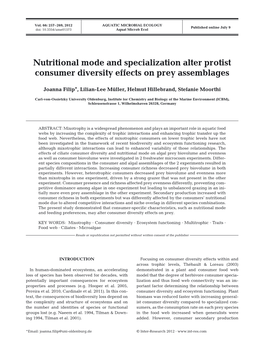 Nutritional Mode and Specialization Alter Protist Consumer Diversity Effects on Prey Assemblages