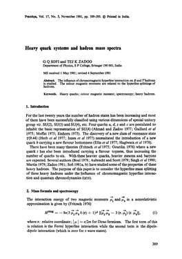Heavy Quark Systems and Hadron Mass Spectra