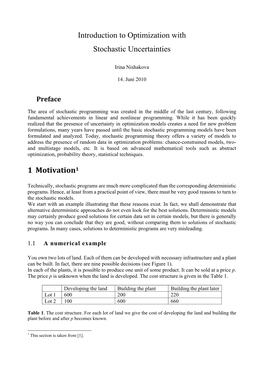 Introduction to Optimization with Stochastic Uncertainties 1 Motivation1