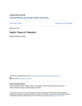 Bayle's Theory of Toleration