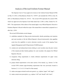 The Analysis of Revised Uniform Format Manual