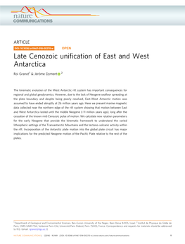 Late Cenozoic Unification of East and West Antarctica