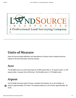 Units of Measure - Land Measurements - Definitions