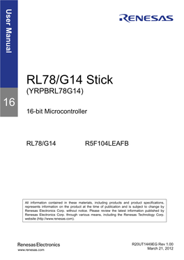 Renesas Promotional Board for RL78G14 Demo User Manual