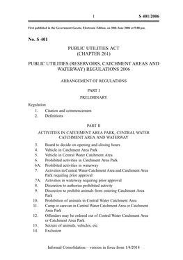 Reservoirs, Catchment Areas and Waterway) Regulations 2006