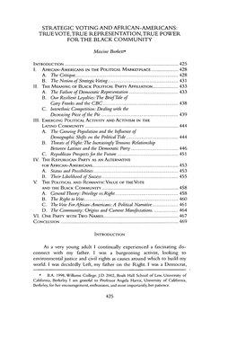Strategic Voting and African-Americans: True Vote, True Representation, True Power For,The Black Community
