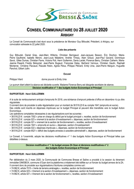 Conseil Communautaire Du 28Juillet 2020