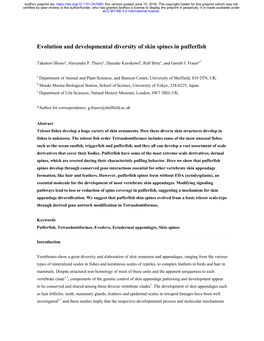 Evolution and Developmental Diversity of Skin Spines in Pufferfish