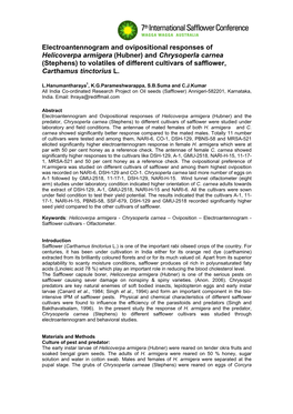 Electroantennogram and Ovipositional Responses of Helicoverpa Armigera