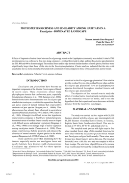 MOTH SPECIES RICHNESS and SIMILARITY AMONG HABITATS in a Eucalyptus - DOMINATED LANDSCAPE