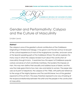 Gender and Performativity: Calypso and the Culture of Masculinity